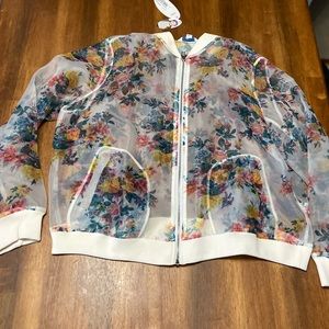 Women’s Sheer Floral Bomber Jacket, 1X